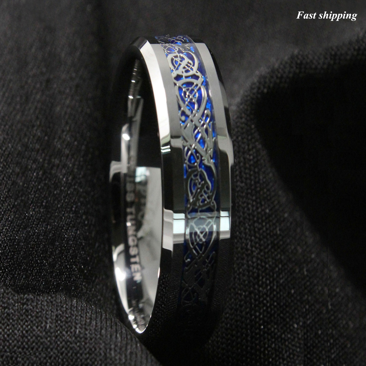 8/6mm Silvering Celtic Dragon Tungsten Carbide Ring Wedding Band ATOP Jewelry