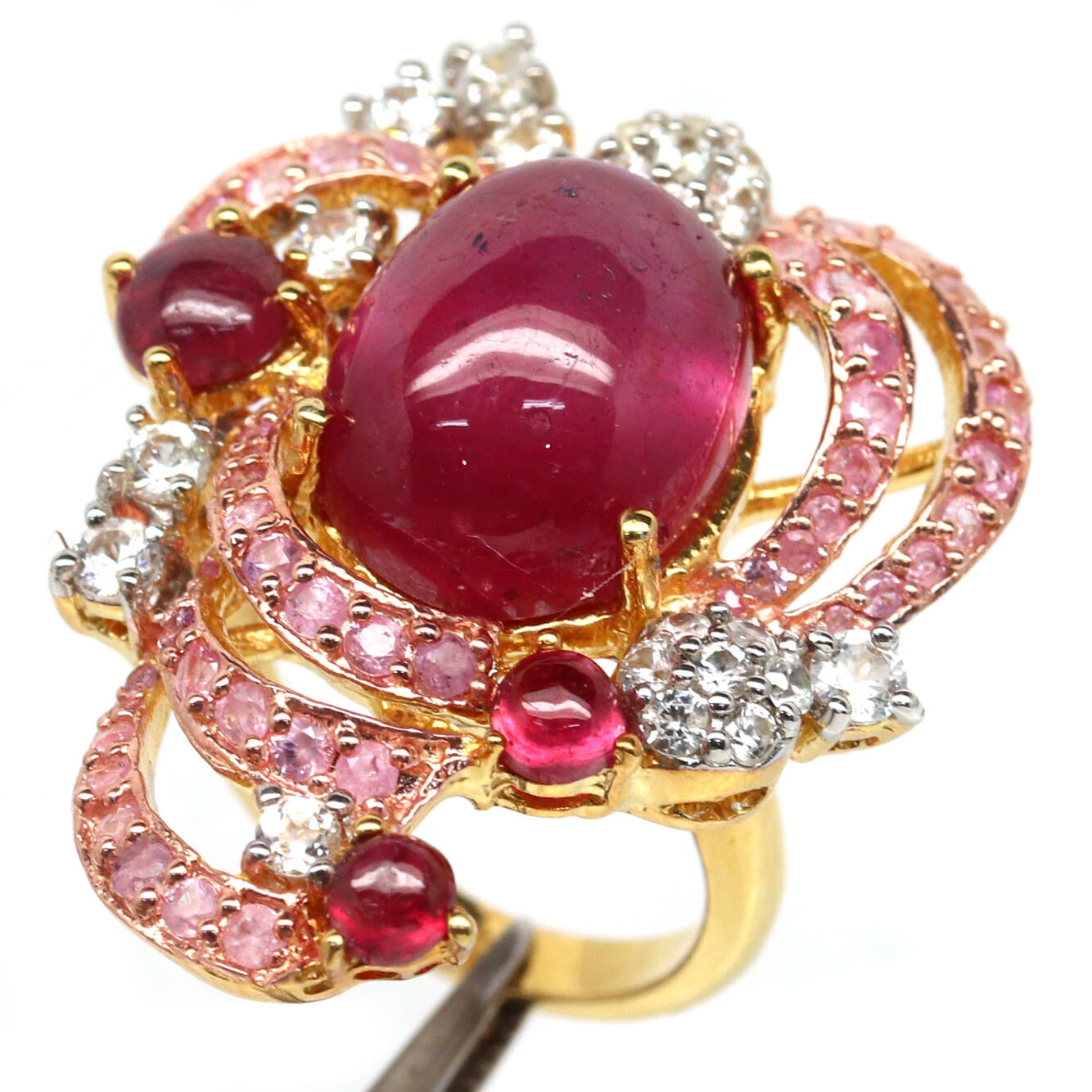 925 Sterling Silver 12 x 15 mm. Red Ruby, Sapphire & Zircon Ring Size 6.75