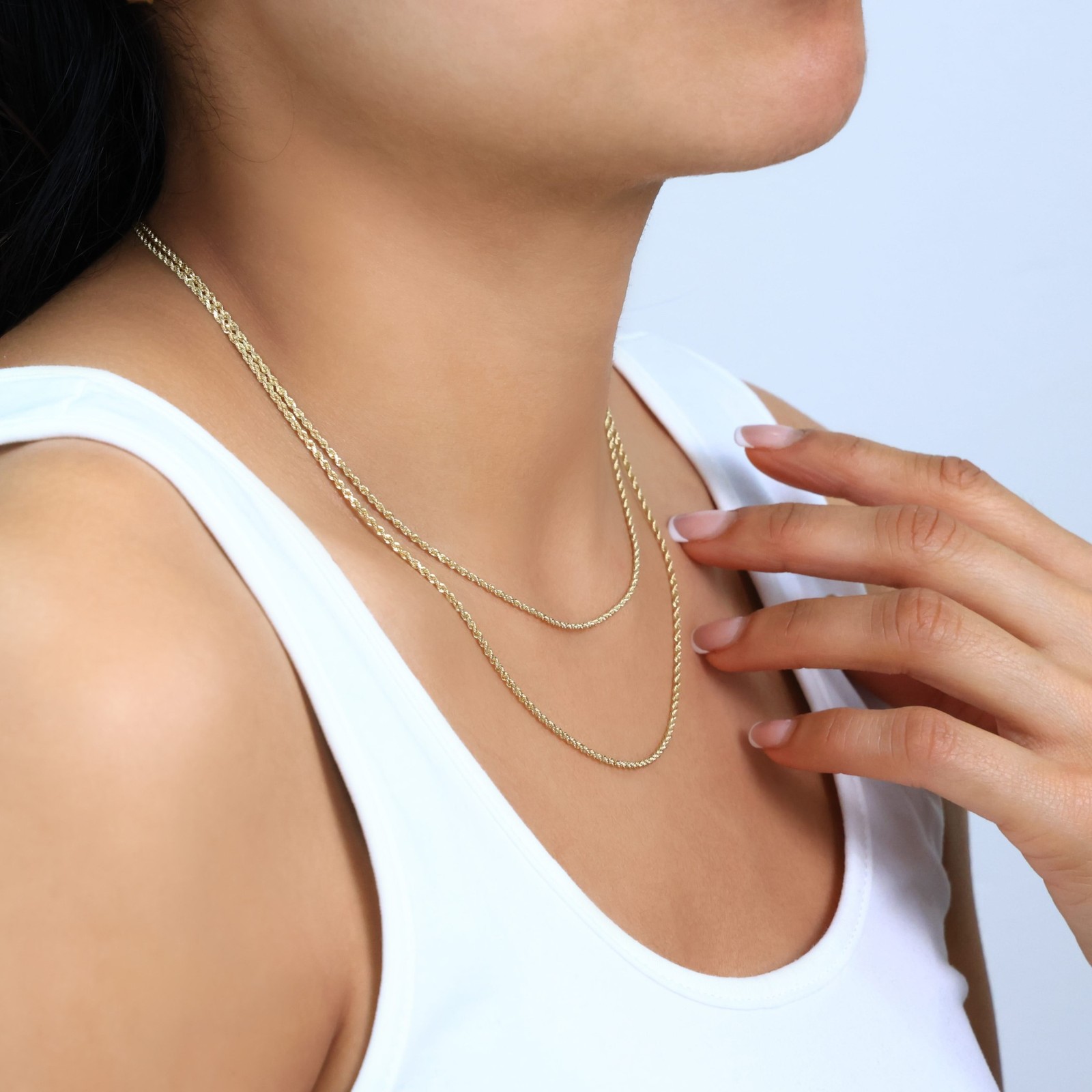 10K Yellow Gold Diamond Cut Womens Dainty 1.5mm Rope Chain Pendant Necklace 20″
