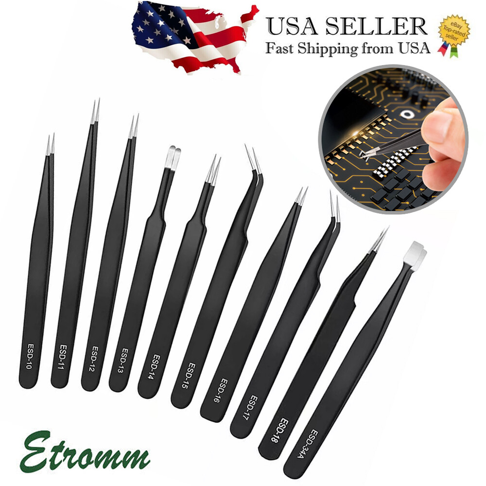 9 Pcs Maintenance Repair Stainless Steel Tools Kit ESD Anti-static Tweezers Set