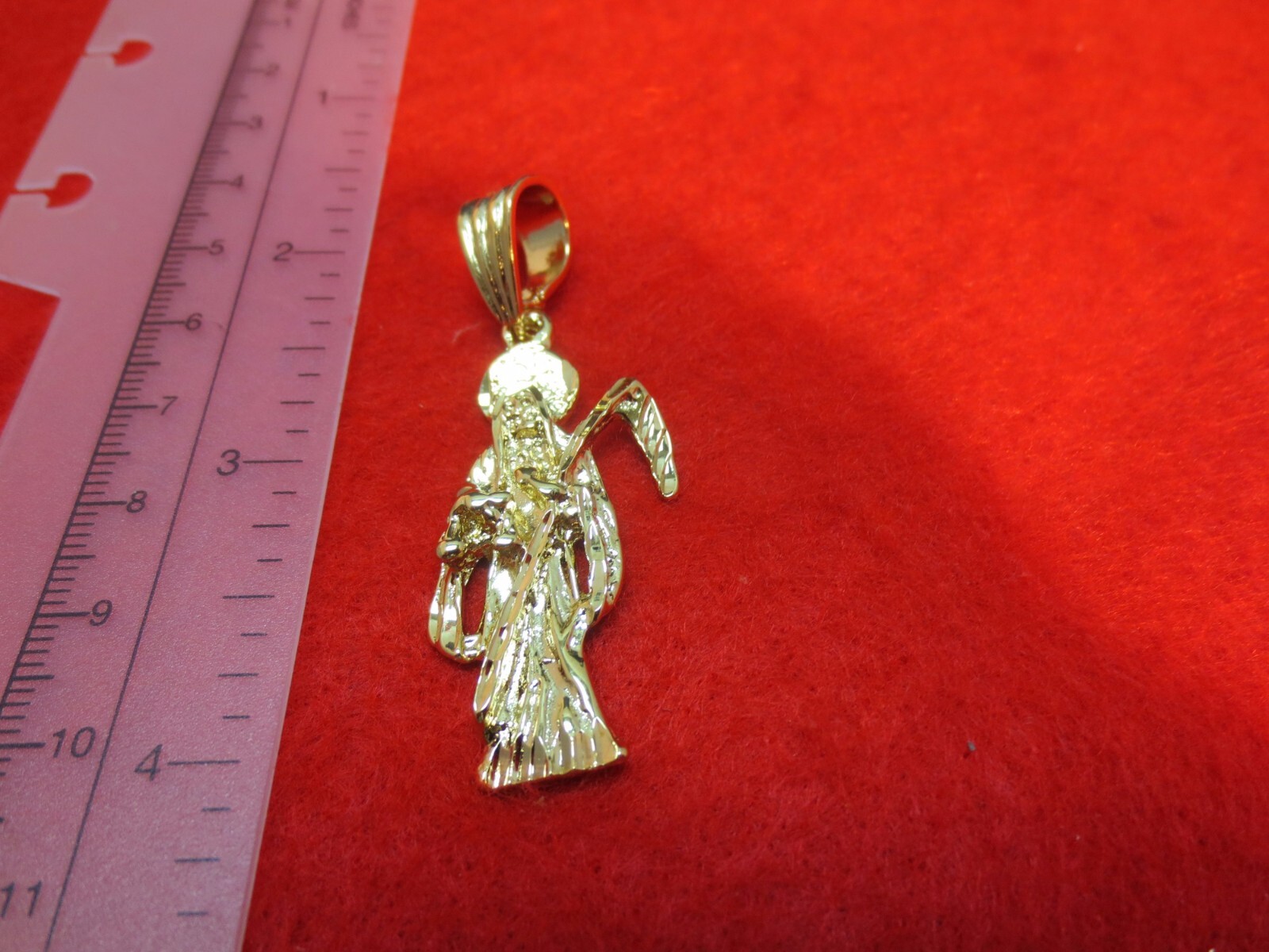 14 KT GOLD PLATED SANTA MUERTE HOLY DEATH GRIM REAPER 2 1/4 ” PENDANT CHARM-A82
