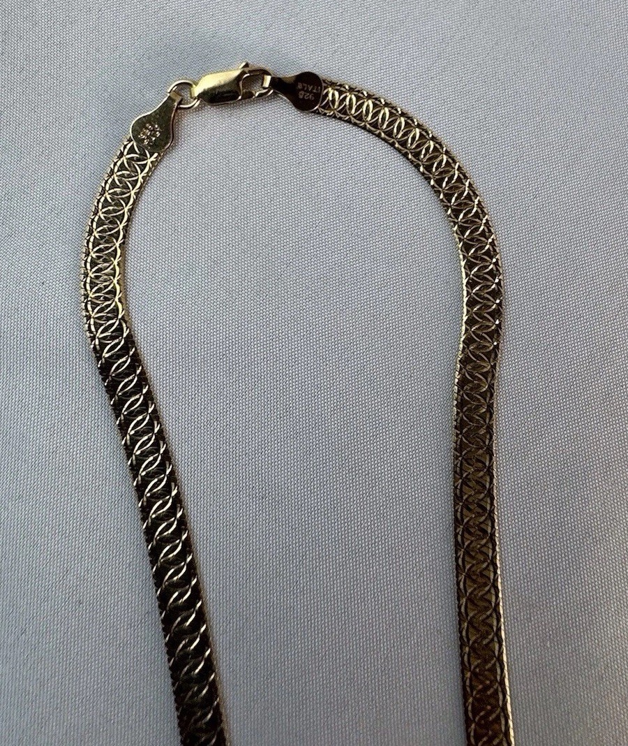 Technibond Reversible Herringbone Chain Necklace Gold Plated Sterling Silver