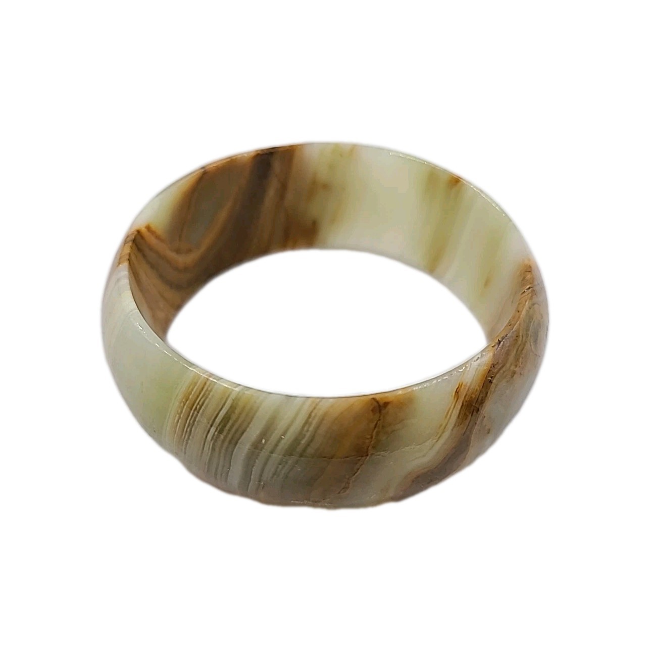 VTG Beautiful Bangle Bracelet Marbled Brown White Green 1″ W x 2.75″ Across