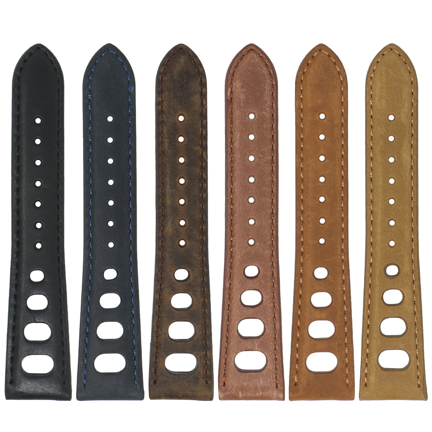 DASSARI Distressed Leather Rally Watch Strap Band 18mm 19mm 20mm 21mm 22mm 24mm