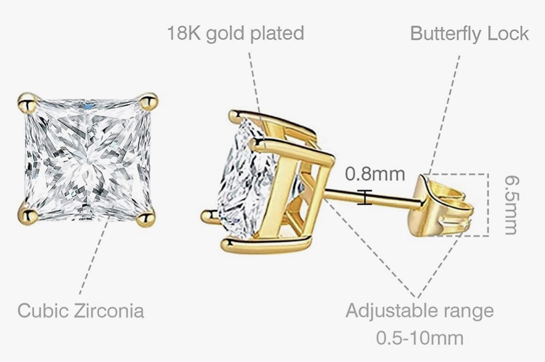 14k Gold Plated .925 Sterling Silver Basket Stud Earrings CZ Cubic Zirconia