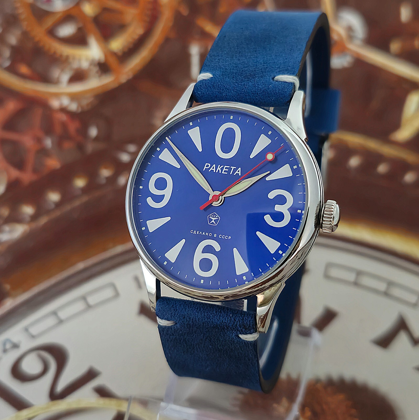 Vintage Watch USSR RAKETA Big Zero Blue Dial Wristwatch Mechanism 2609.HA 19J