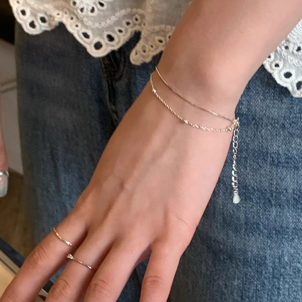 Stainless Steel Copper Double-layer Round Bead Snake Bone Chain Thin Bracelet