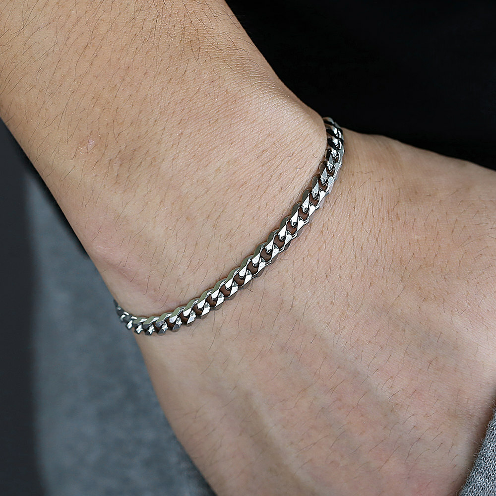 3/5/7/9/11mm Silver Curb Cuban Stainless Steel Bracelet Men Women Chain 7-11inch