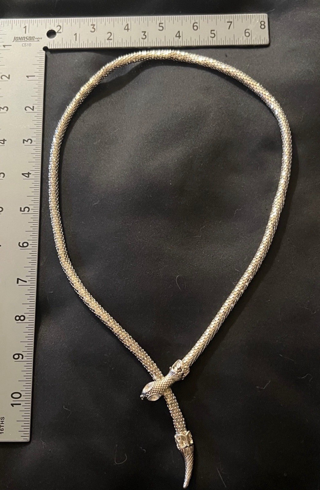 Vintage Silver Chainmail Mesh Serpent Snake Belt Necklace Adjustable Lariat 30”