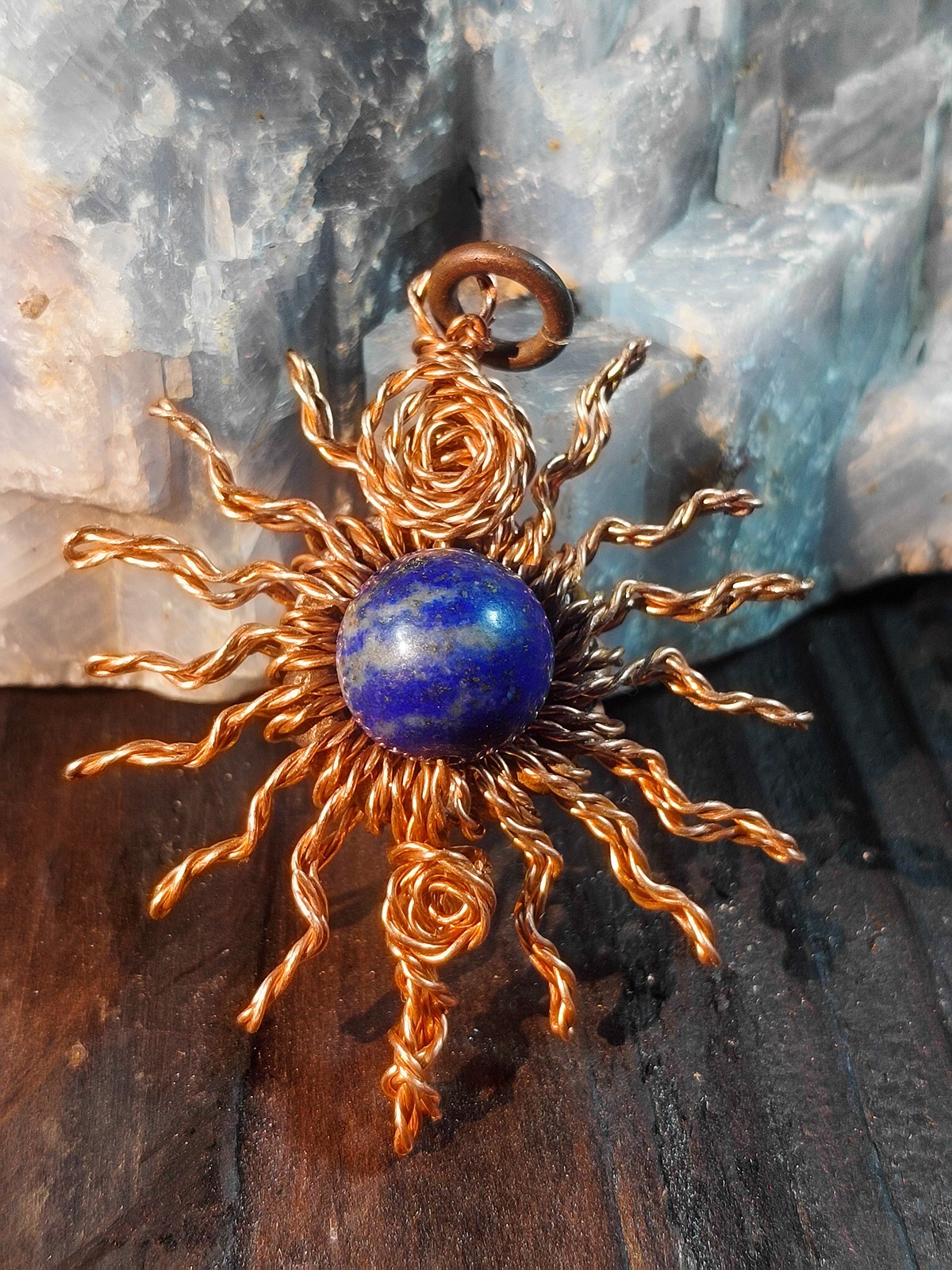 Sun pendant copper lapis lazuli Wire Wrapped energy health luck Jewelry #PS0005