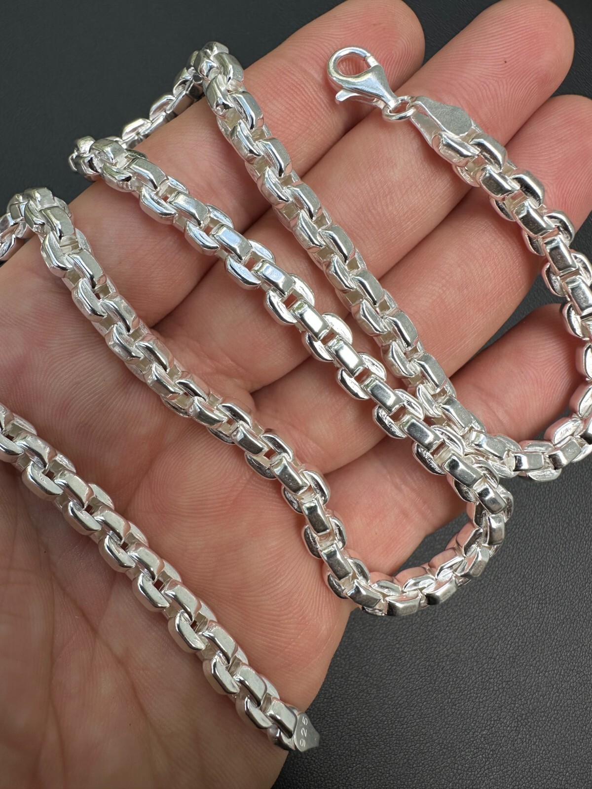 Real 925 Sterling Silver 6mm Men’s Puff Rolo Hermes Link Chain Necklace Bracelet
