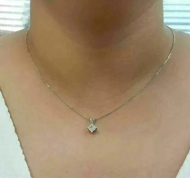 2Ct Princess-Cut Moissanite Solitaire Necklace Pendant 14K White Gold Plated