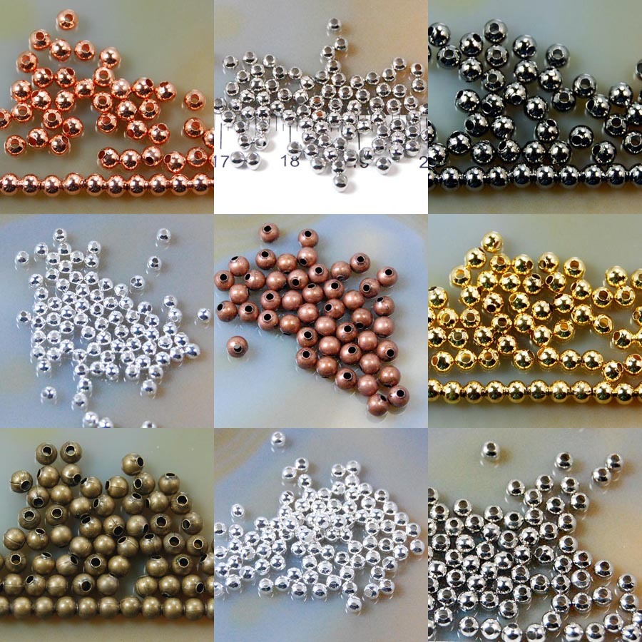 Wholesale Smooth Round Metal Copper Spacer Beads 2.4mm 3mm 4mm 5mm 6mm 8mm 10mm