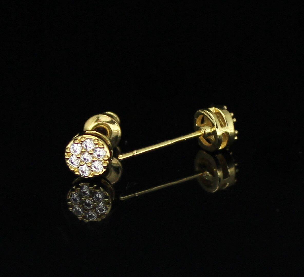 Unisex Mini Round Studs 14k Gold Plated Micro Pave Cz Push Back Earrings Hip Hop