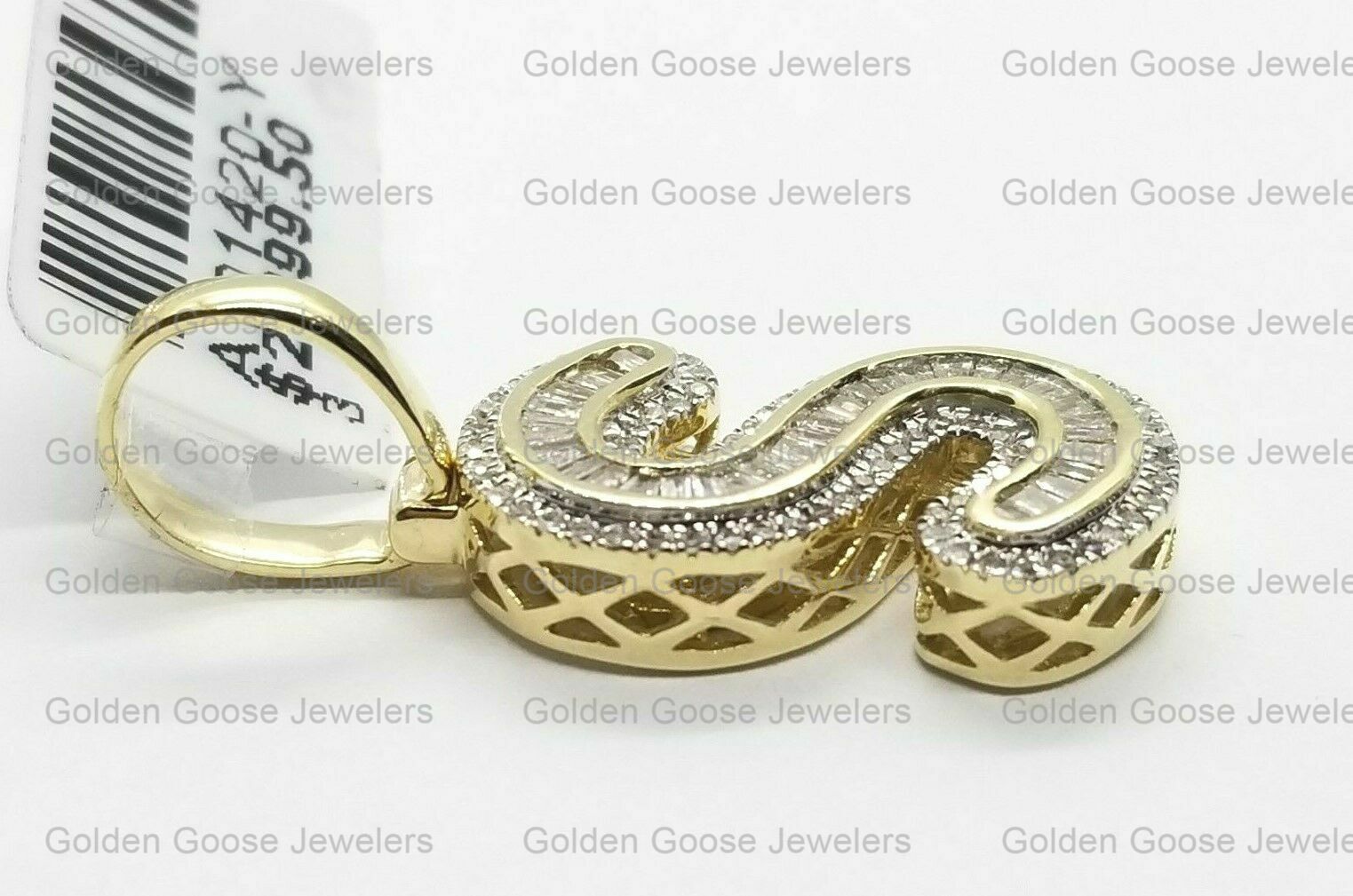 Clearance Yellow Gold Baguette Diamonds Initial Alphabet Letter S Pendant Charm