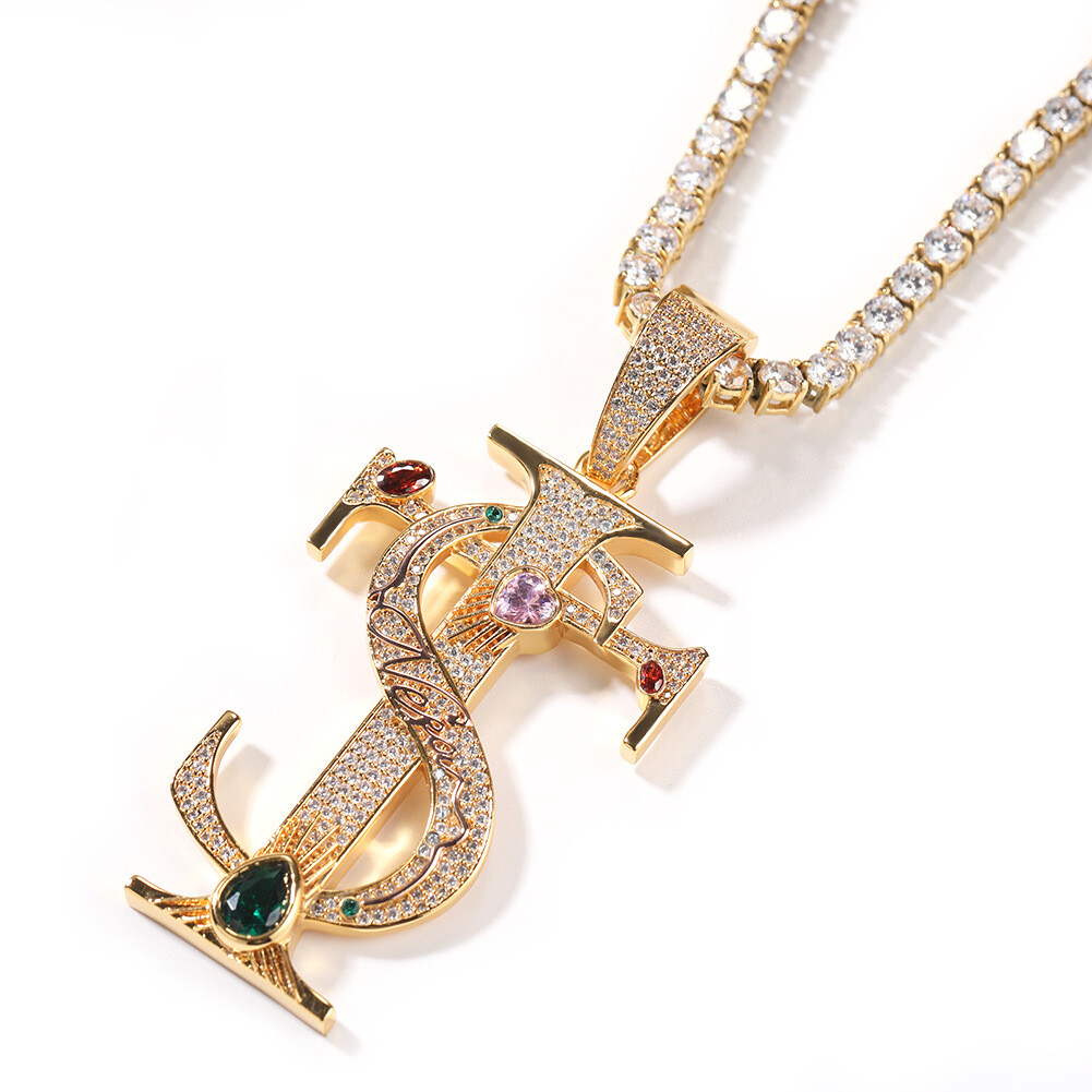 Hip Hop Stainless Steel Pendant Gold Plated Iced CZ Out Necklace Men’s Chain