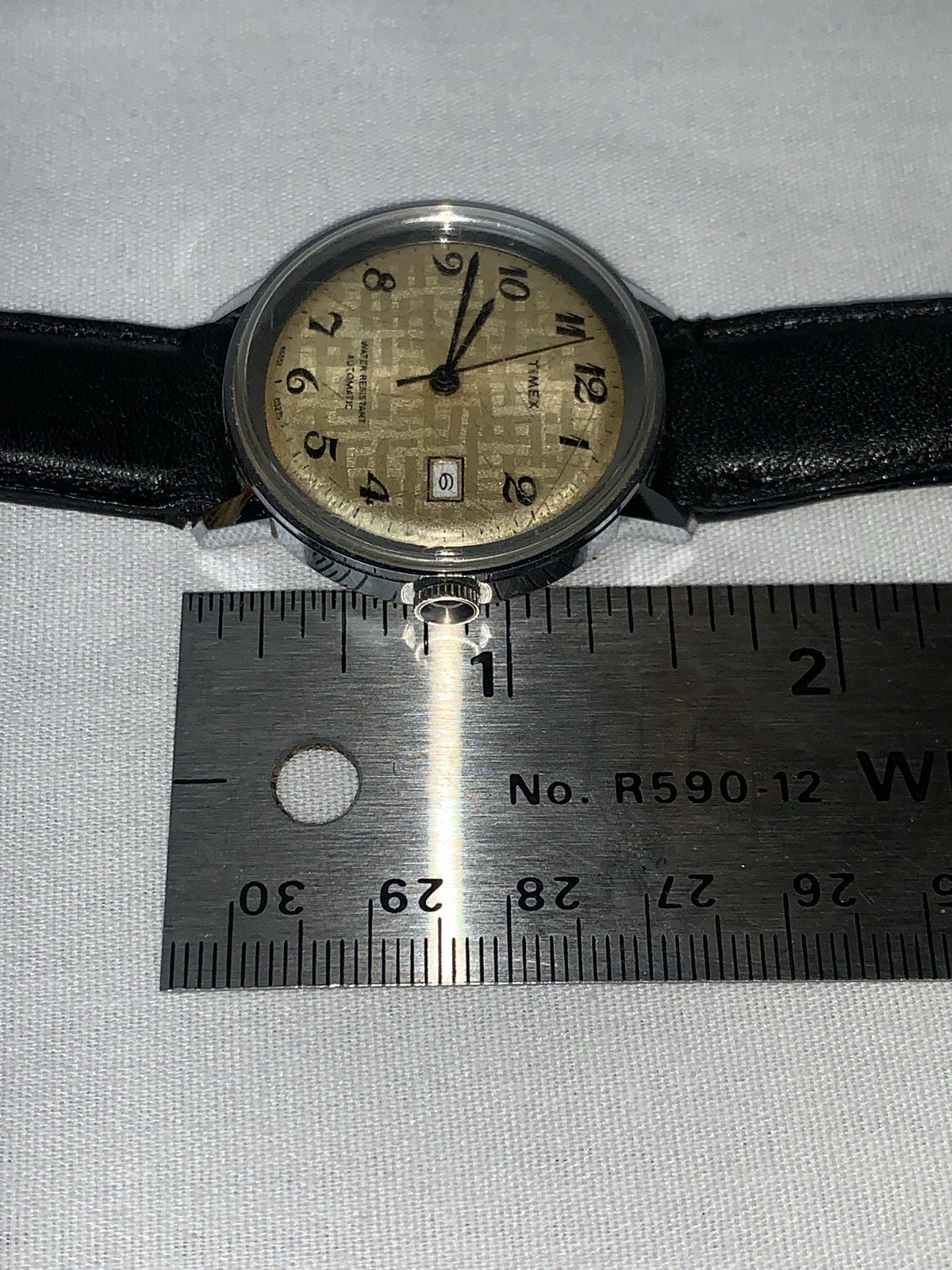 Vintage 1975 Timex Viscount Automatic Watch 35mm Rare Textured Linen Dial Works
