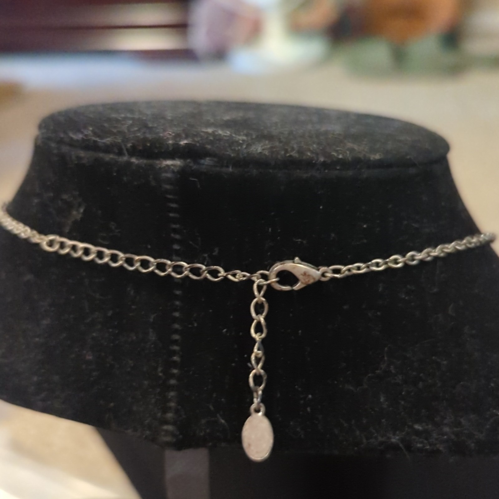 Silver Tone Cable Chain Necklace, Round Mother of Pearl Charm Crystal Floral