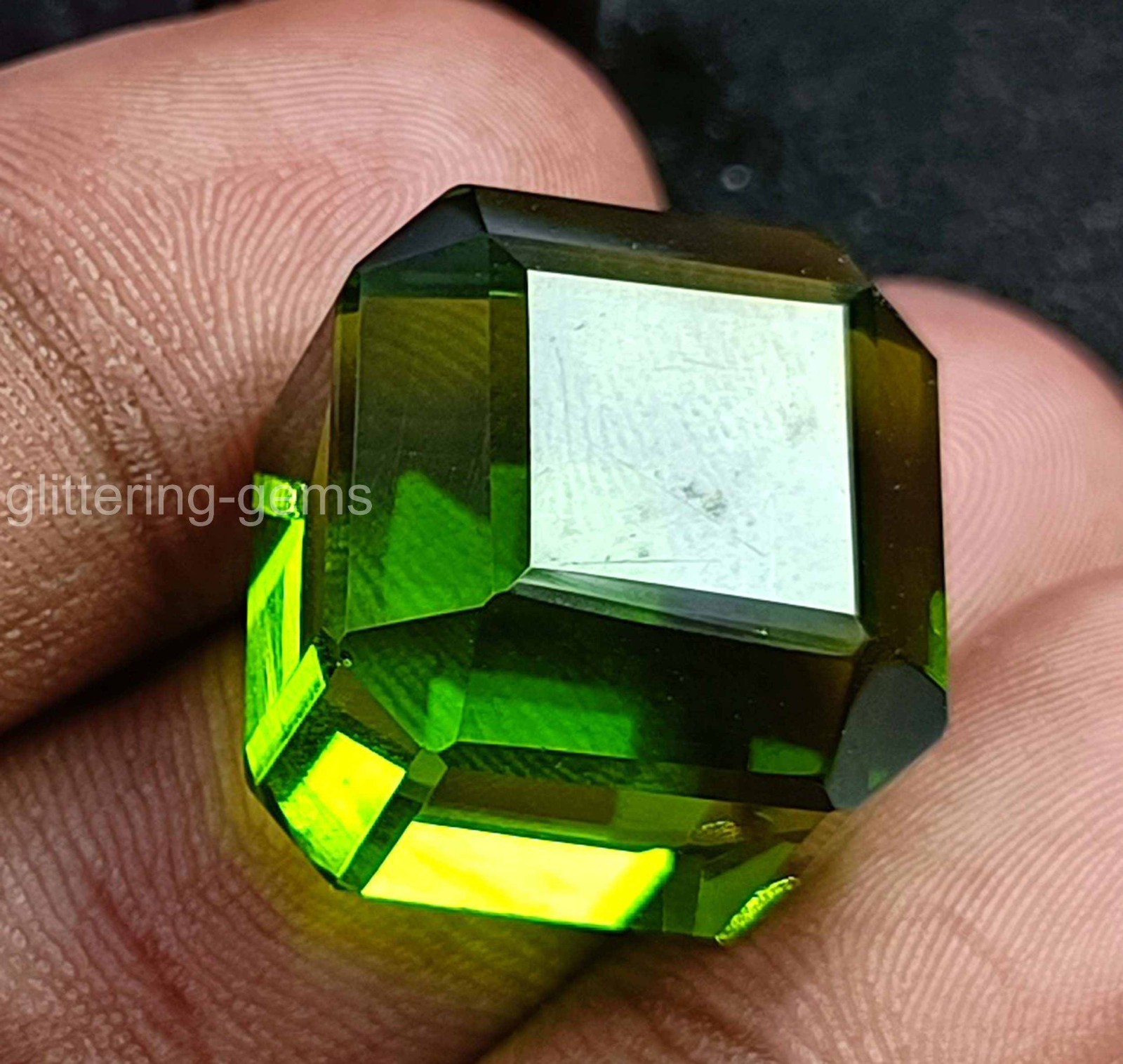Natural Pakistani Green Peridot 39.10 Ct Cube Cut IGL Certified Loose Gem 5DOG