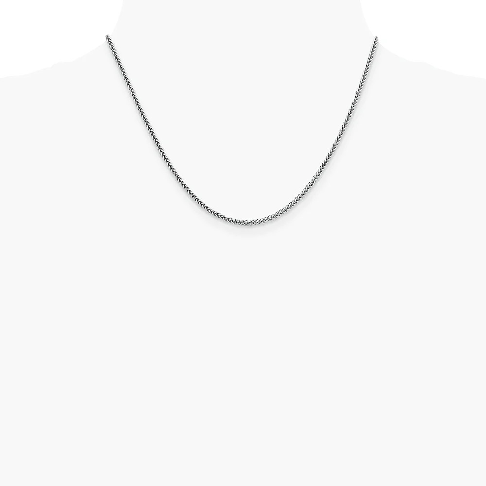 14K White Gold 2.35mm Semi-Solid 3-Wire Wheat Chain Necklace 16″-24″