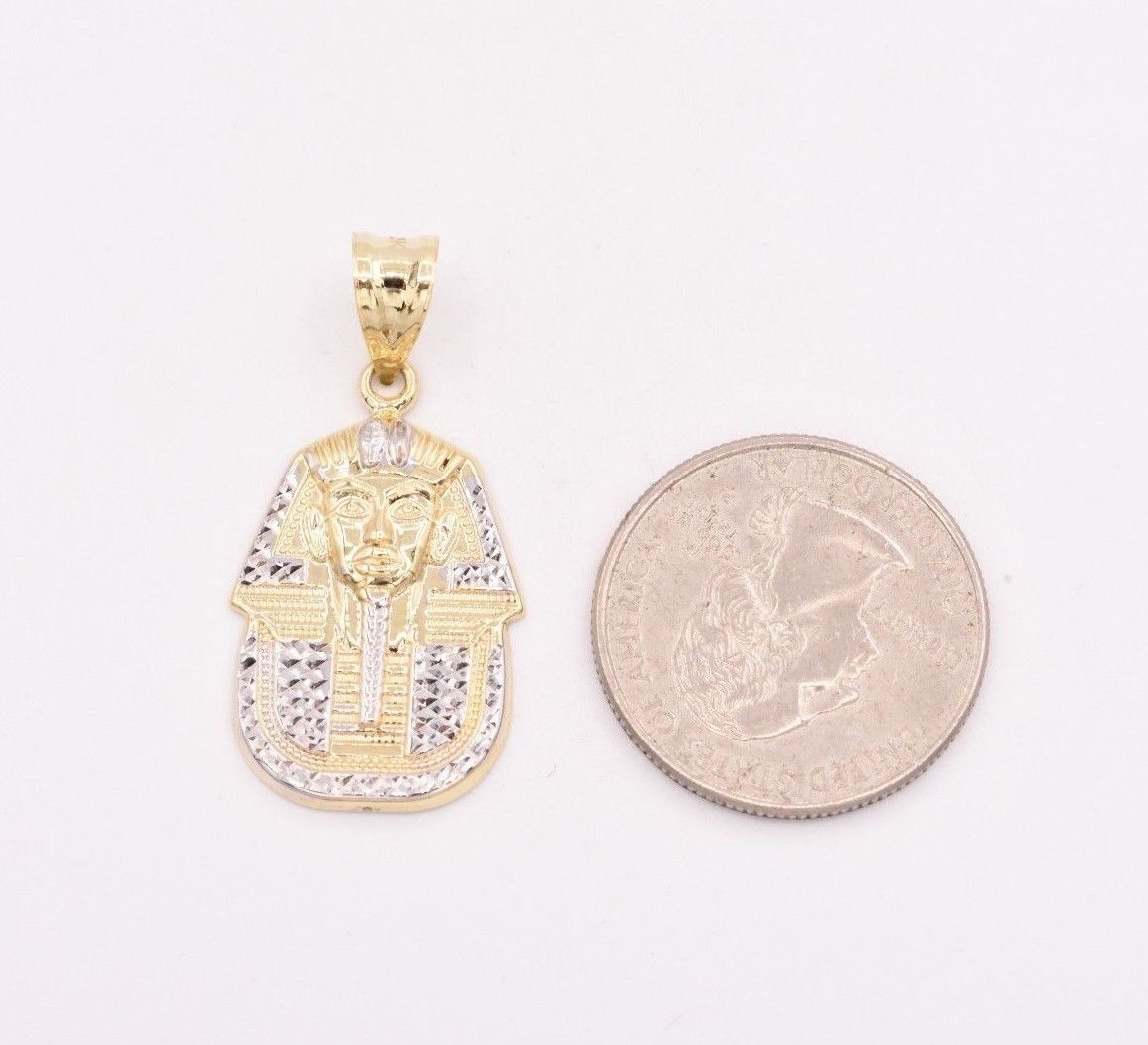 1 3/8″ Pharaoh Egyptian King Diamond Cut Pendant Real 10K Yellow White Gold