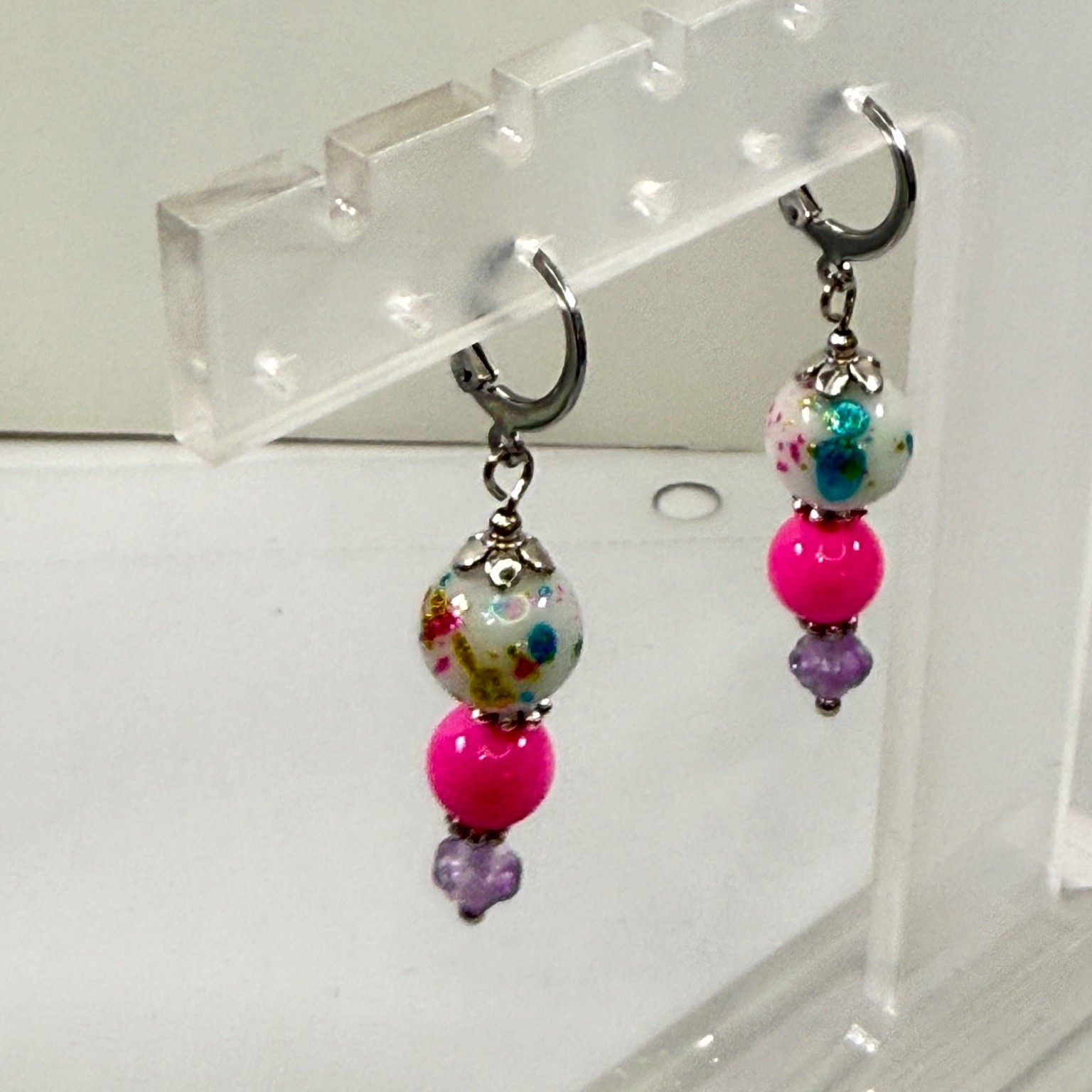 Beaded Dangle Earrings 1.75″ Stainless Steel Hypoallergenic Kindred Trinkets