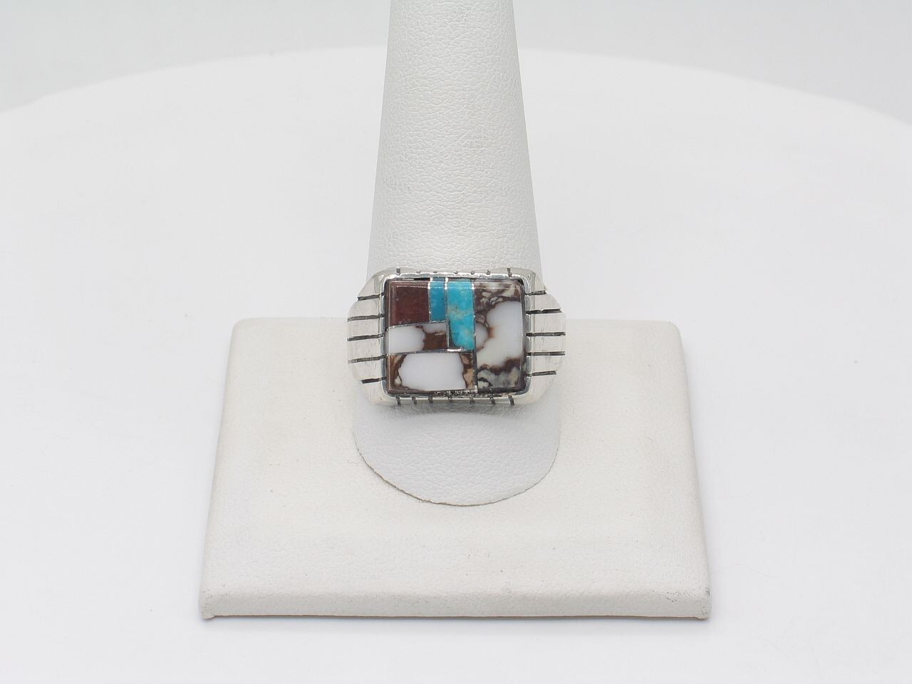Native American Navajo Handmade Sterling Silver Multi-Stone Ring Size 11.5