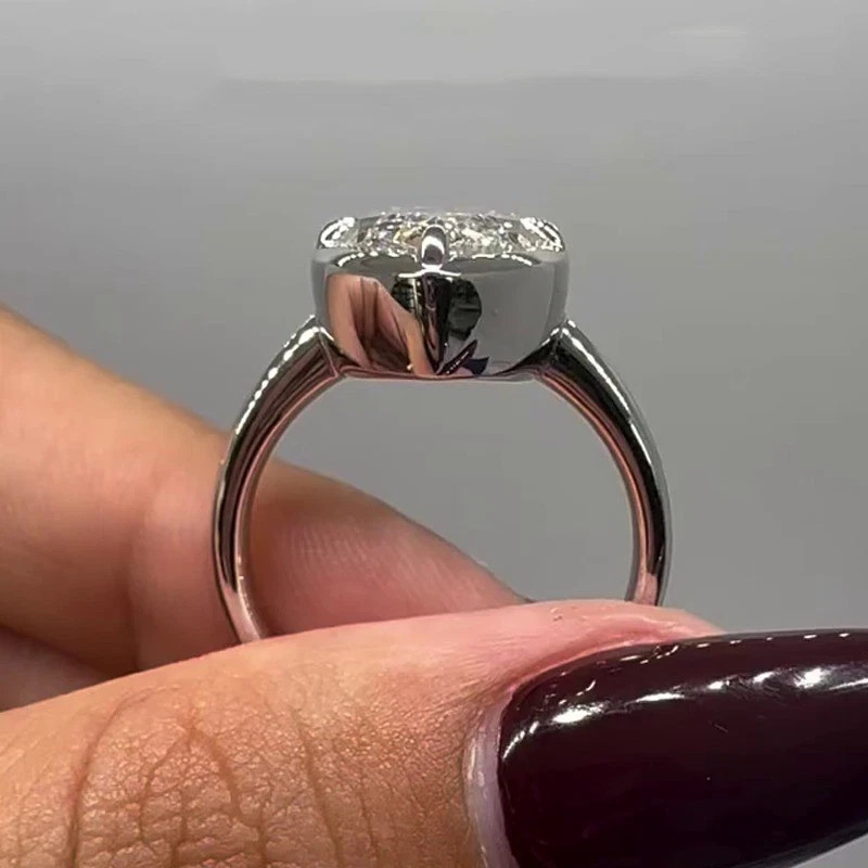4.04 Ct Marquise Cut Moissanite Bezel Engagement Ring 14K White Gold Plated 925