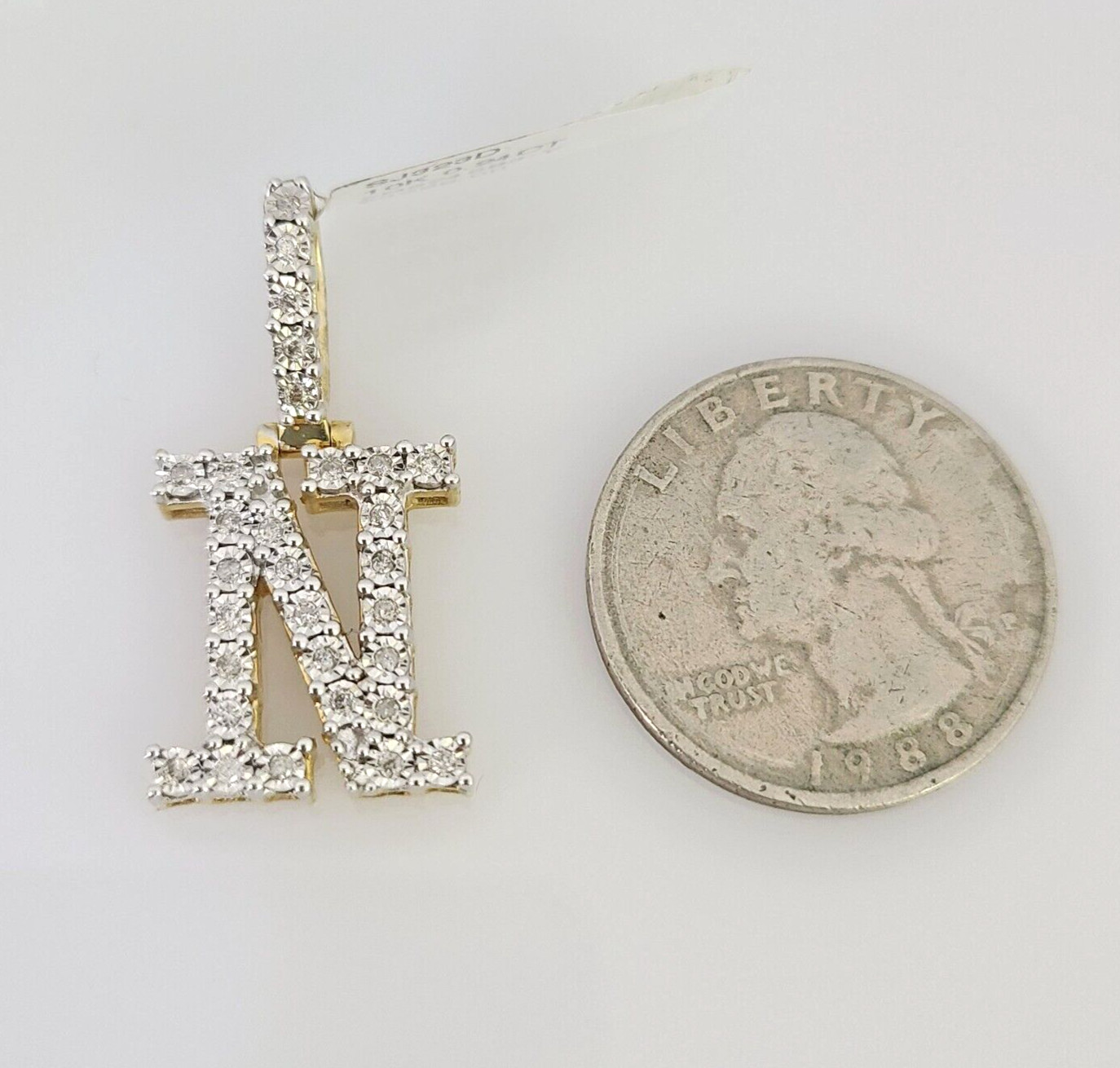 10k Initial ” N ” Diamond Pendant Charm Yellow Gold Alphabet Men’s Ladies