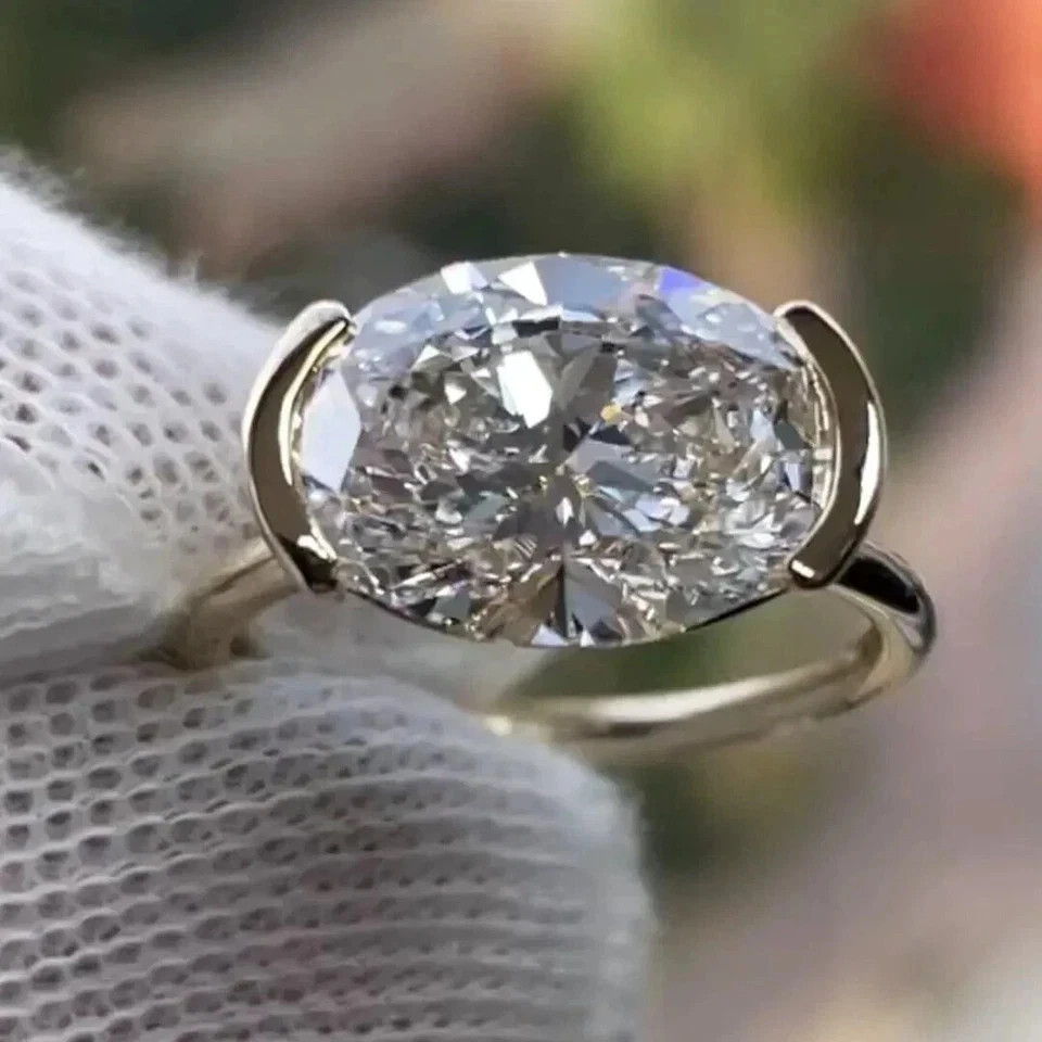 10.55Ct White Oval Treated Diamond Bezel Solitaire Ring 925 Silver Certified