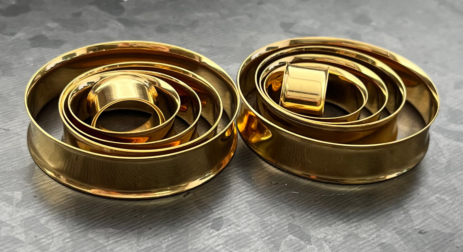 PAIR Gold Plated Double Flare Tunnels Ear Plugs Earlets Gauges