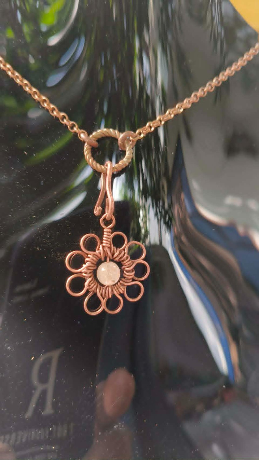 Flower Copper Pendant Wire Wrapped Mandala Rutilated Quartz Lucky Jewelry #PM2