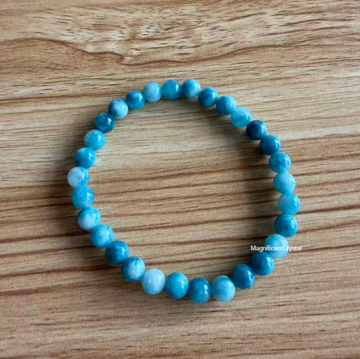4mm Larimar Beaded Stretch Bracelet Healing Ocean Calm Crystal Women Jewelry