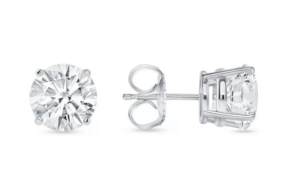 4.00 Ct Round Cut VVS1/D Natural Moissanite Solitaire Stud Earrings 925 Silver