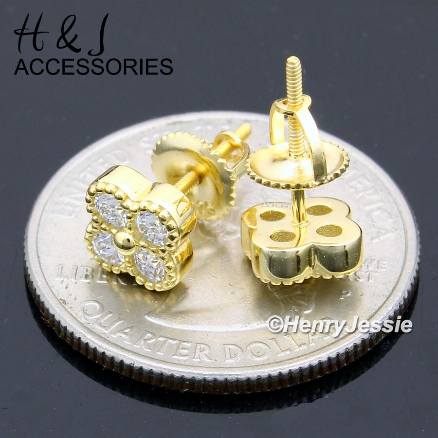 925 STERLING SILVER ICY MOISSANITE FLORAL CLUSTER GOLD PLATED STUD EARRING*ME280