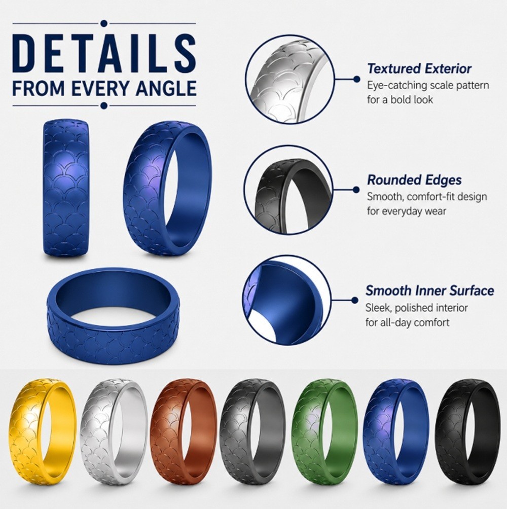 7 Pack Silicone Wedding Rings, Unisex Rubber Bands for Active Lifestyles & Sport