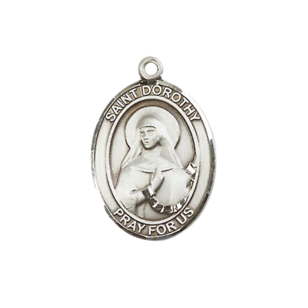 Medium Pewter Saint Dorothy Pendant Necklace 18″ Inch Chain & Prayer Card
