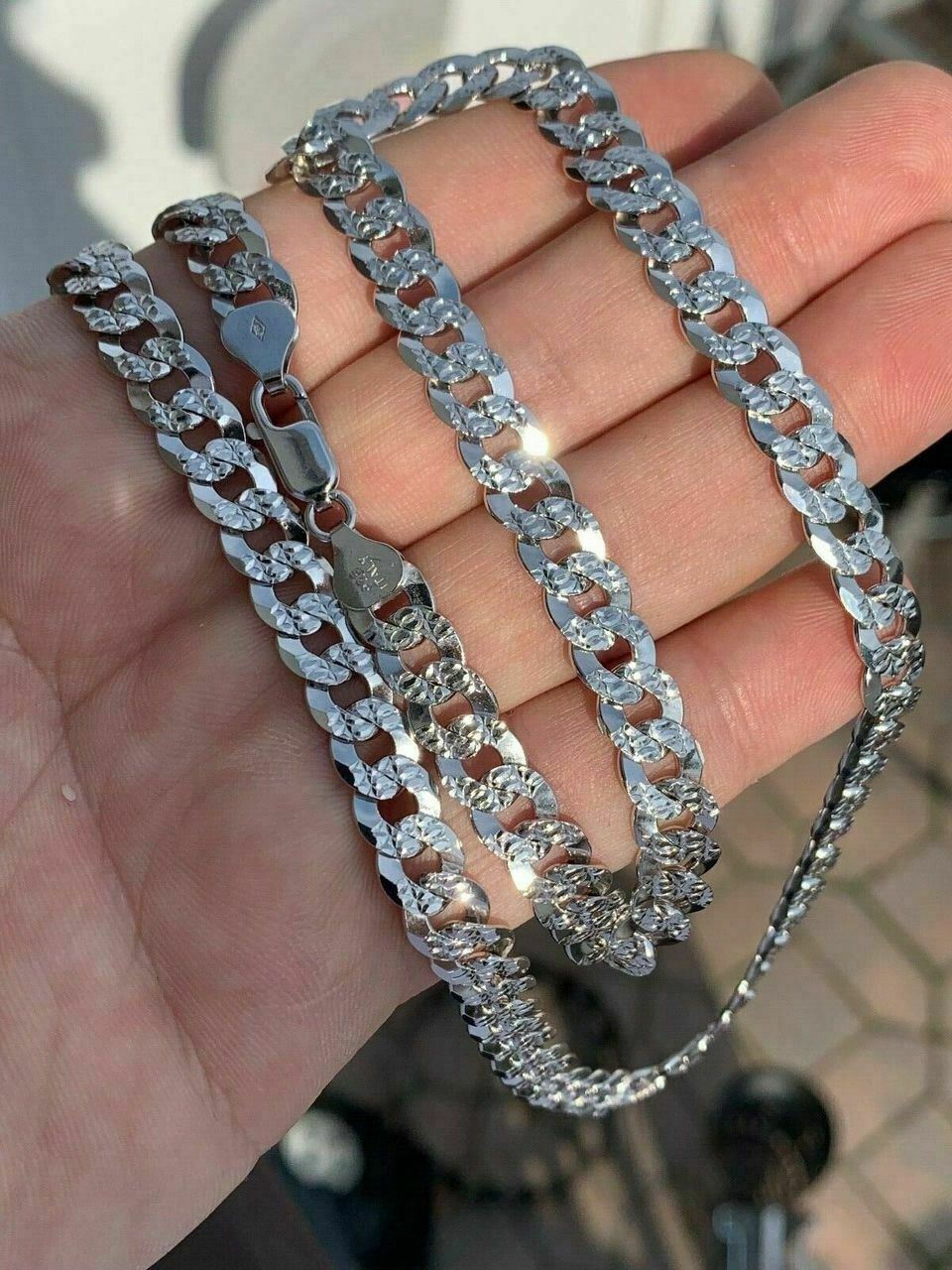 Men’s Diamond Cut Miami Cuban Link Chain Solid 925 Sterling Silver 8mm Italy