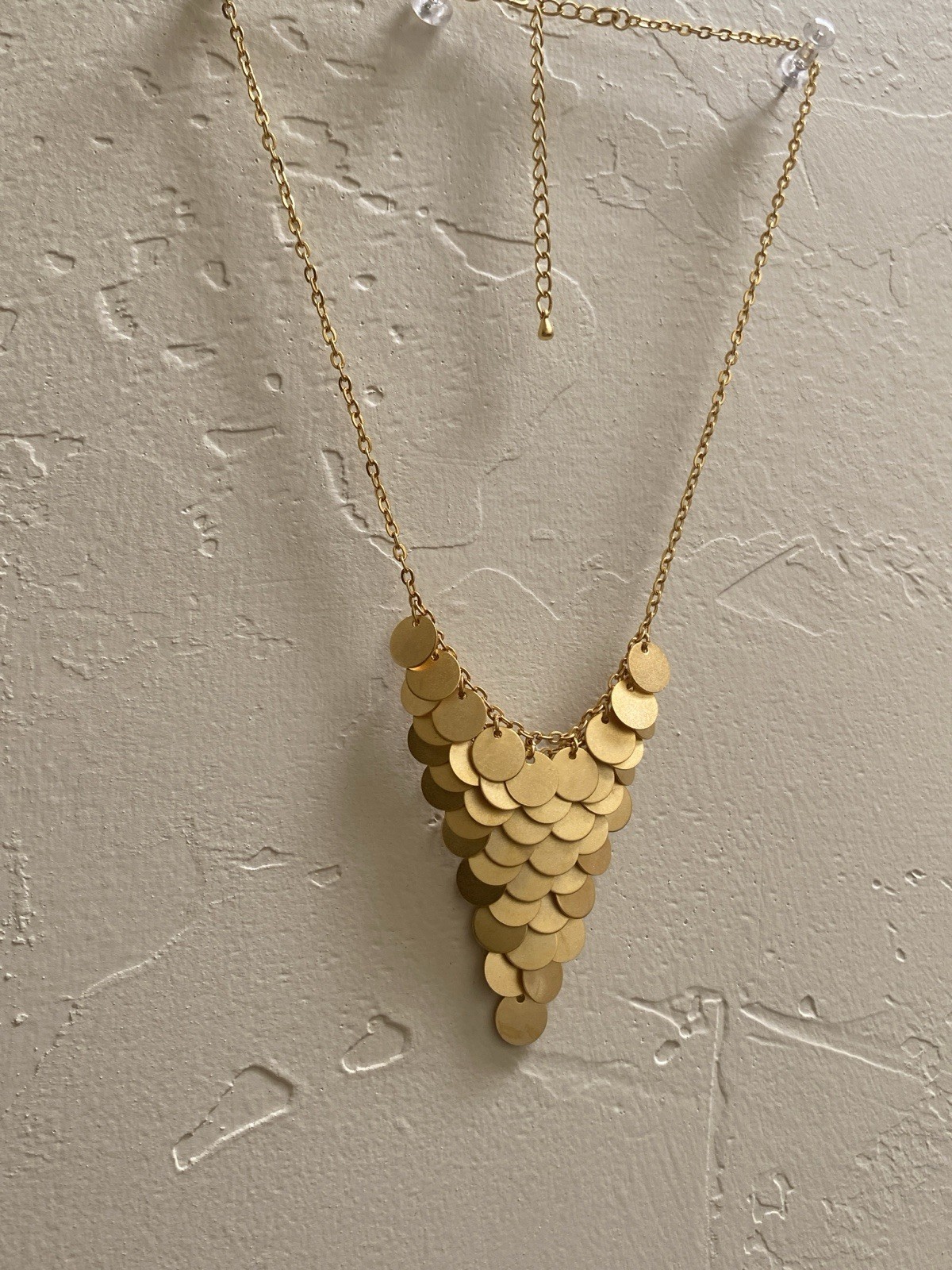 Matte Gold Disc Statement Bib Necklace Cascade Paillette Fringe Modern 16-19”