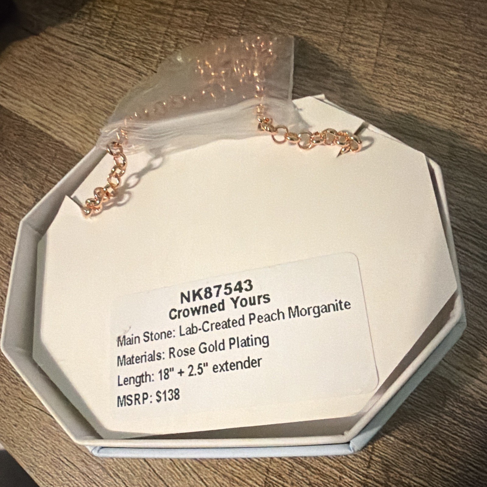 BP OG “Crowned Yours” Peach Morganite/CZ Rose Gold Plated NK87543 18″ + Ext