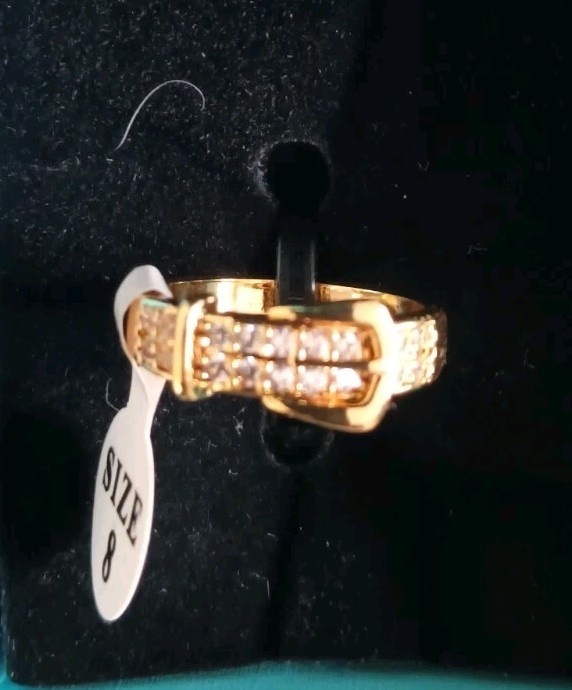 Platella Fine Jewelry Ring Zircon Buckle Band Gold Plated Pave Size 8