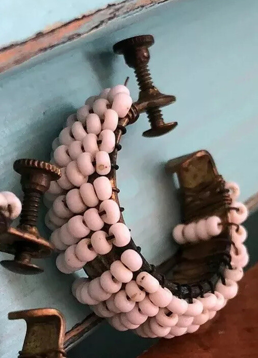 Vintage White Beaded Screwback Hoop Wire Wrapped Earrings