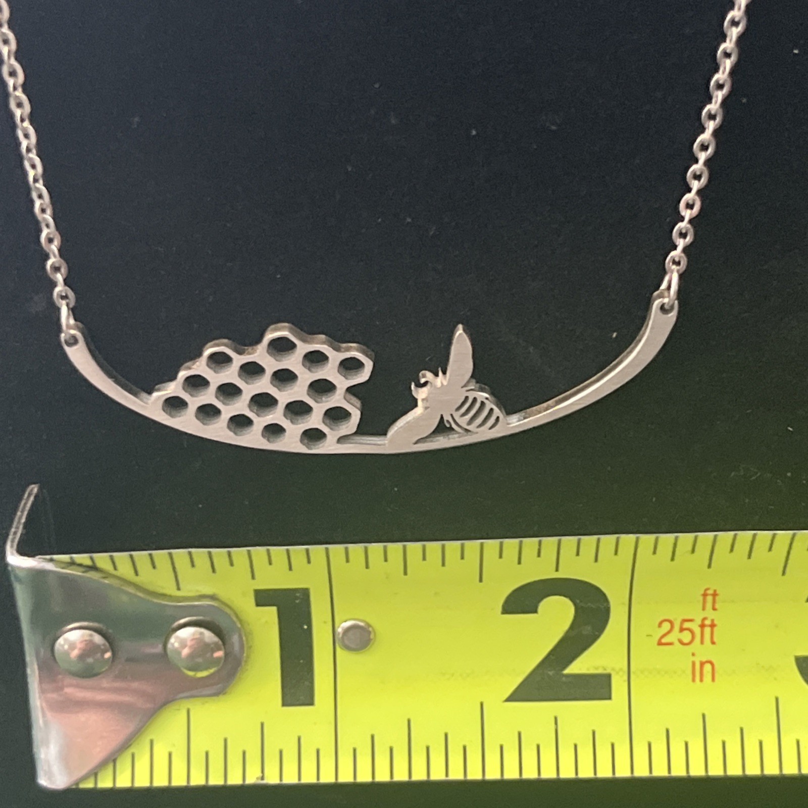 Bumblebee Honeycomb Silver tone Necklace Chain Flying Bee Honey 18” Nature