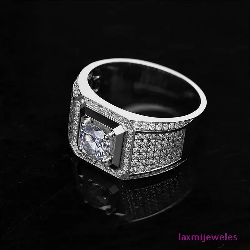 2Ct Round Lab-Created Diamond Men’s Ring 14K White Gold Over Wedding Pinky Band