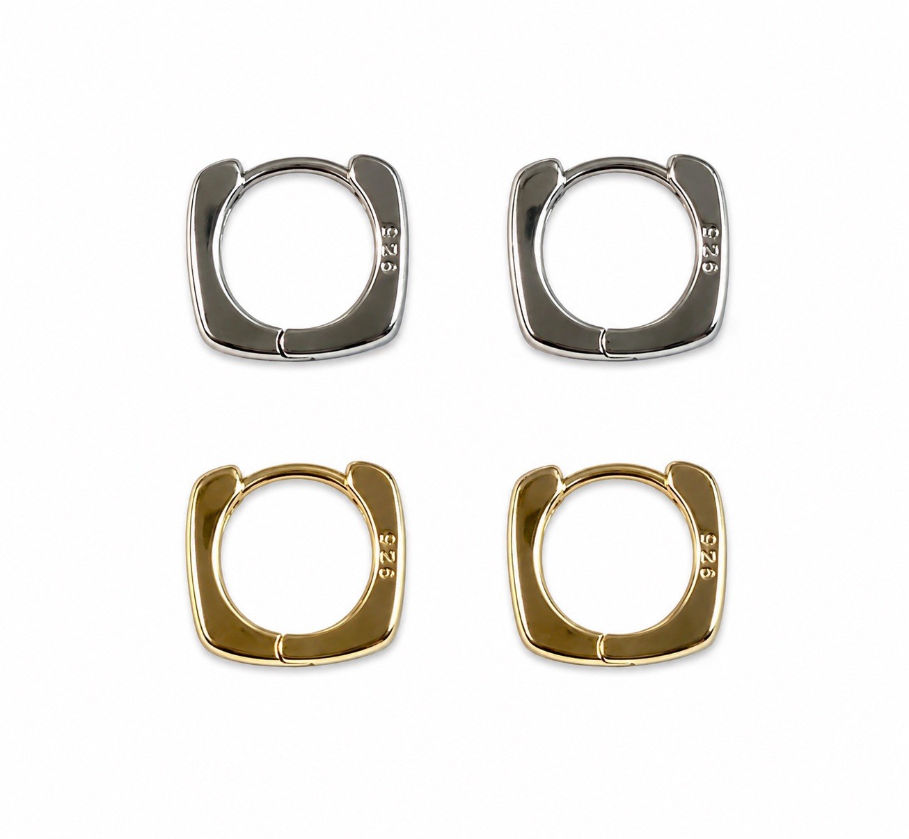 925 Sterling Silver Square Huggie Hoop Earrings Minimalist Small Hoops 472