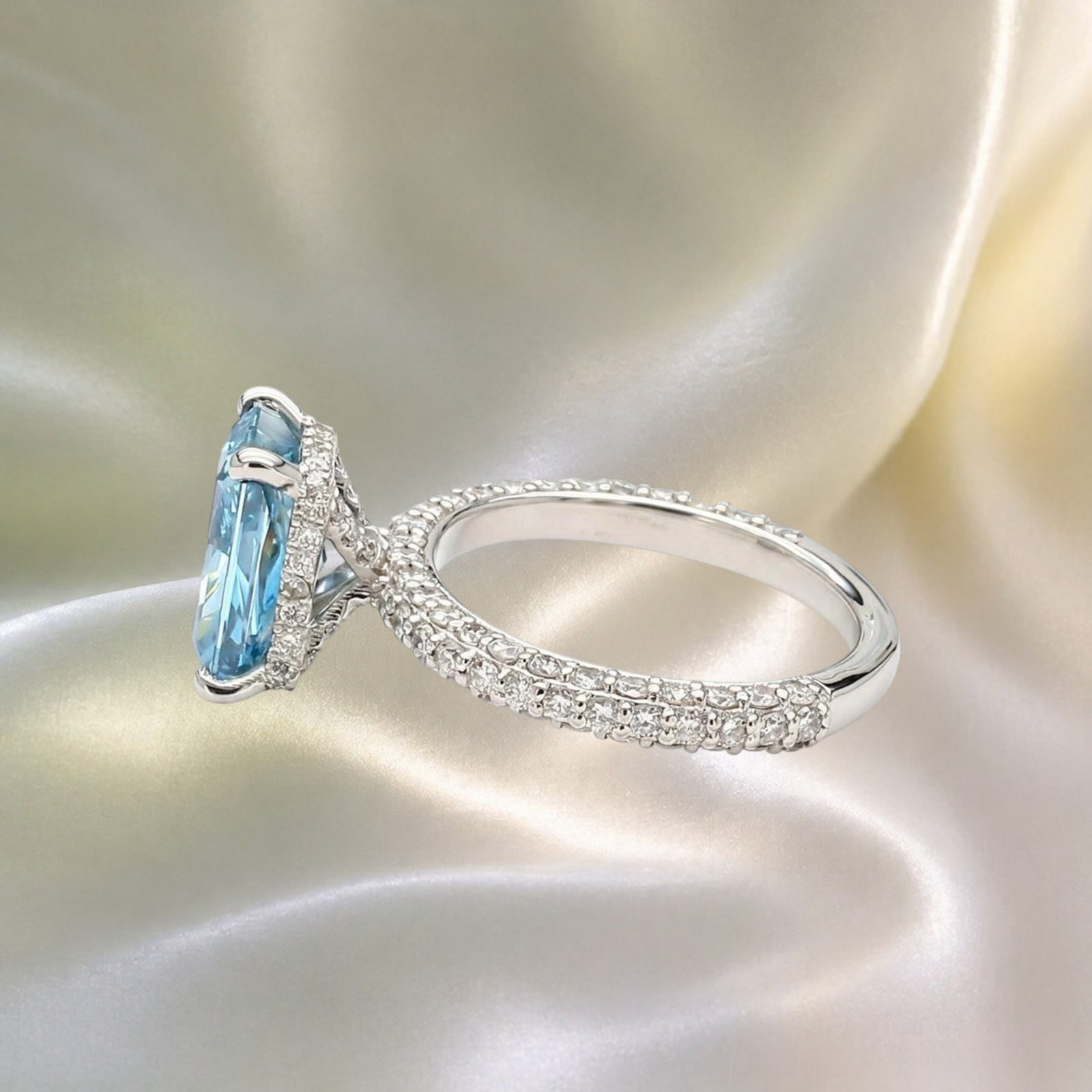 950 Platinum IGI Lab Grown Diamond Ring Fancy Intense Blue 3.50 Ct Radiant Cut