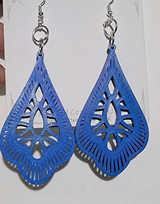 Handcrafted Blue Wooden Earrings