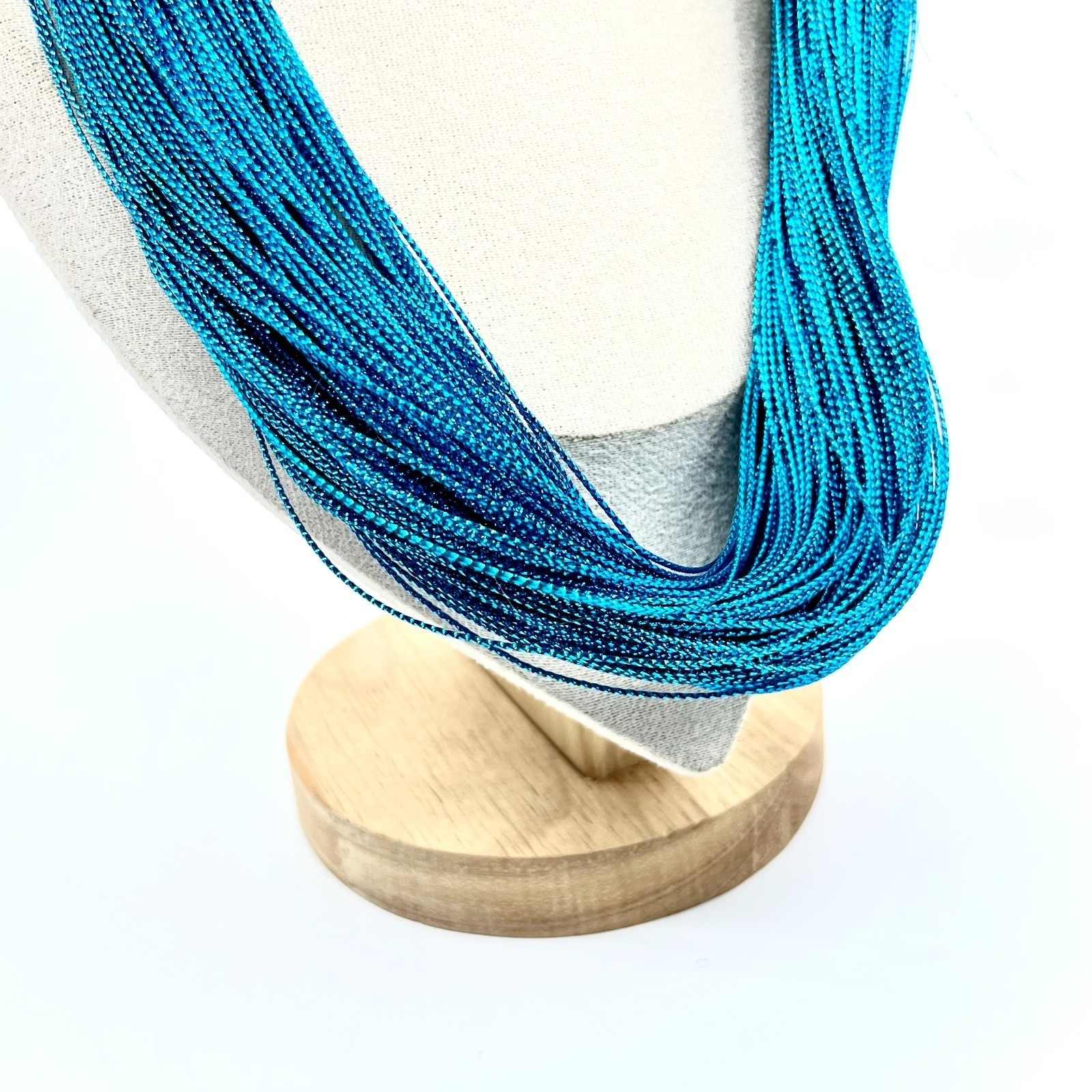 Vintage Retro Multi-Strand Blue Silk Thread Shimmer Choker Necklace Teal Boho