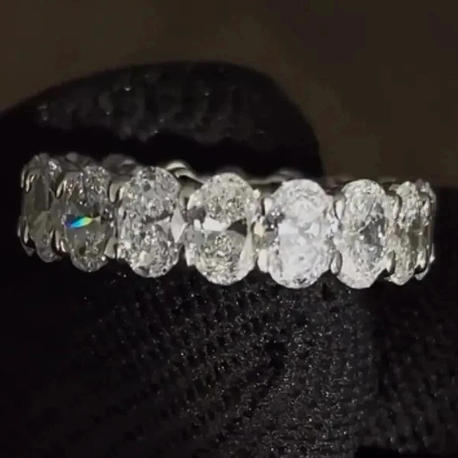 10.00 Ct Oval White Diamond Full Eternity Wedding Band In 14k White Gold Plated
