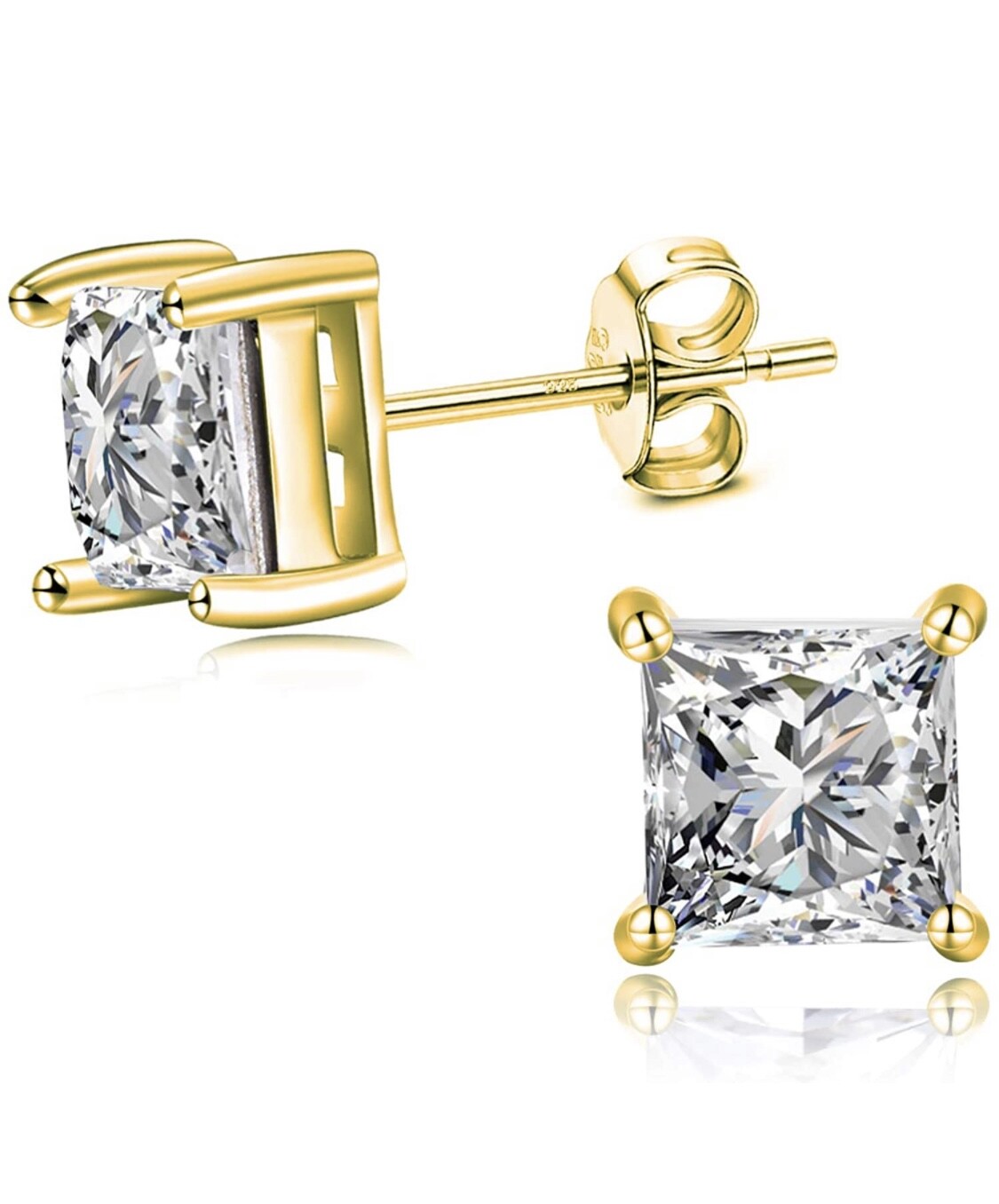 14k Gold Plated .925 Sterling Silver Basket Stud Earrings CZ Cubic Zirconia